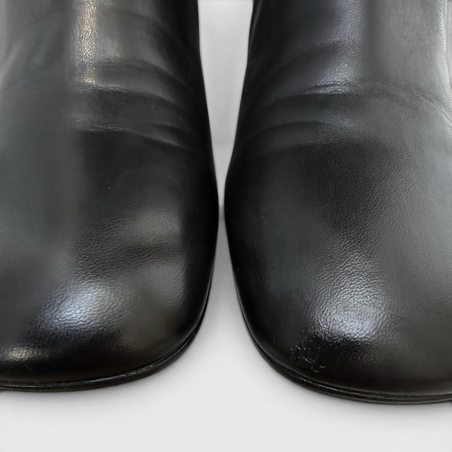 Prada Black Leather Square Toe Tall Heeled Boots EU38.5 ~ AU7.5