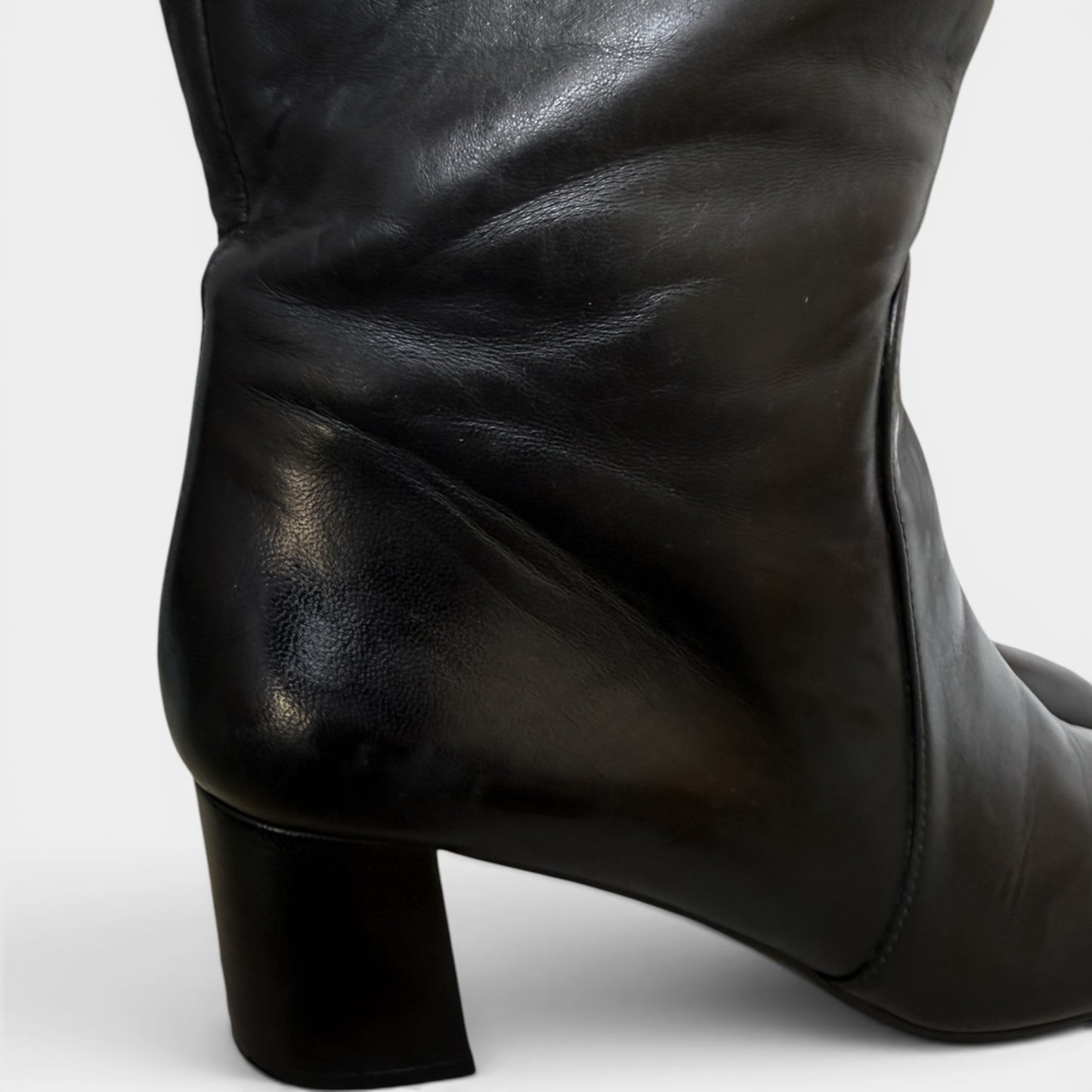 Prada Black Leather Square Toe Tall Heeled Boots EU38.5 ~ AU7.5