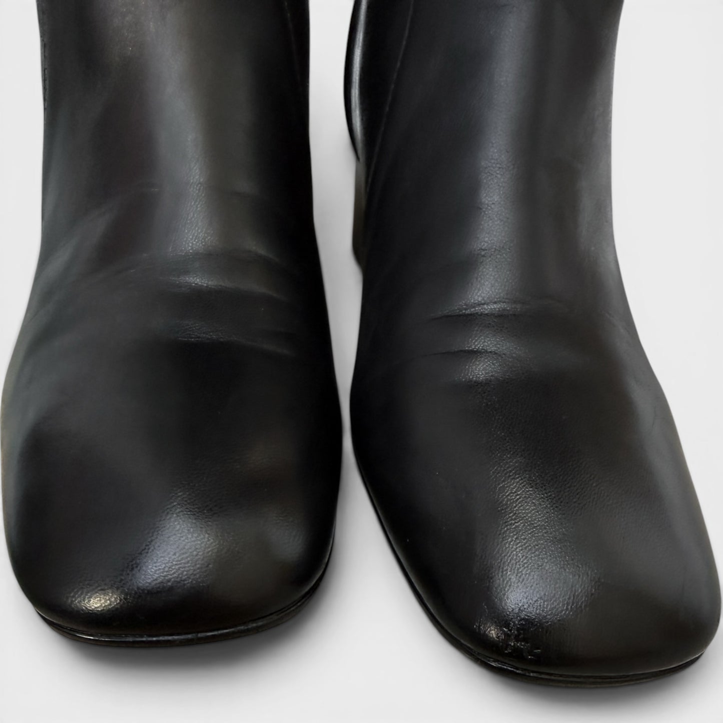 Prada Black Leather Square Toe Tall Heeled Boots EU38.5 ~ AU7.5