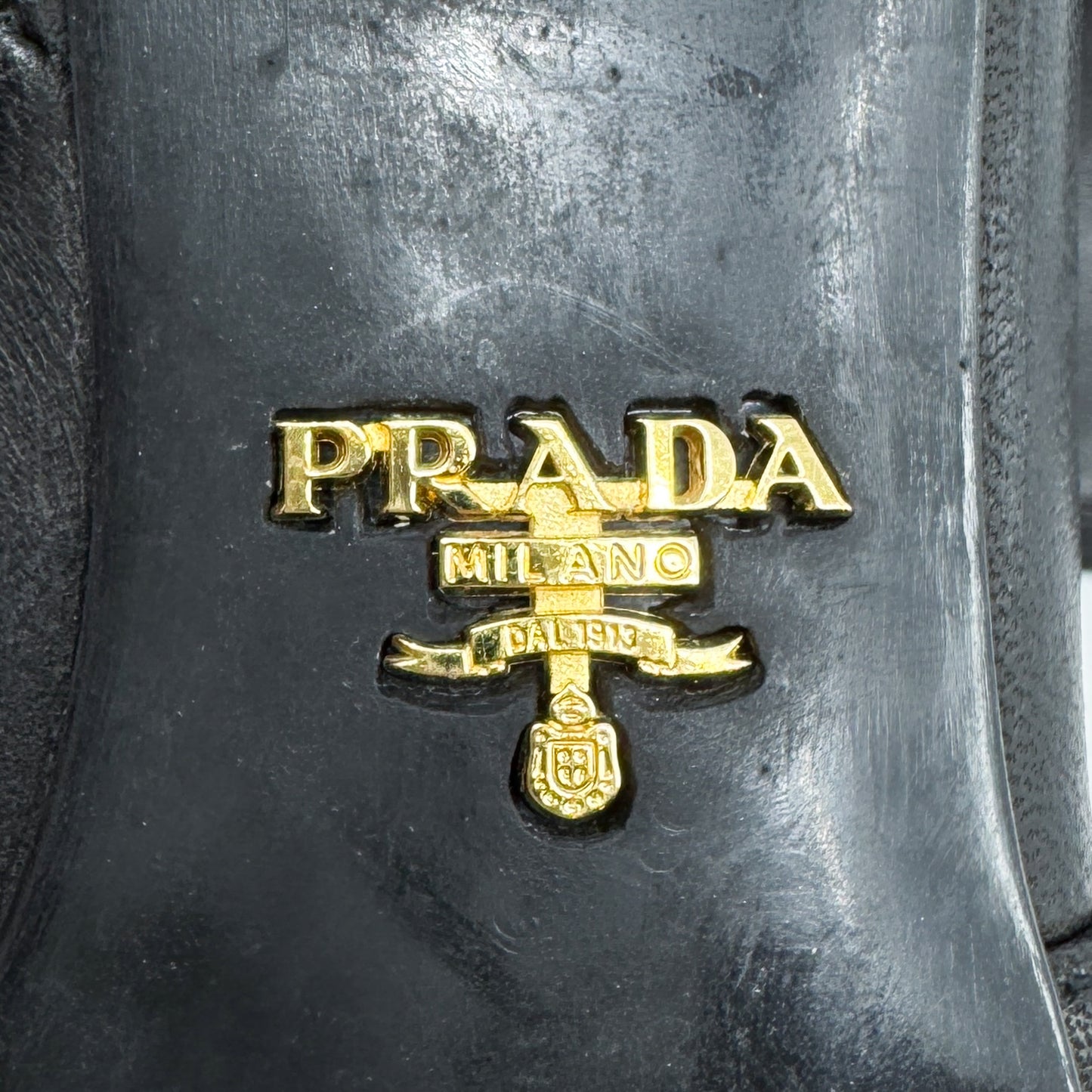 Prada Black Leather Square Toe Tall Heeled Boots EU38.5 ~ AU7.5