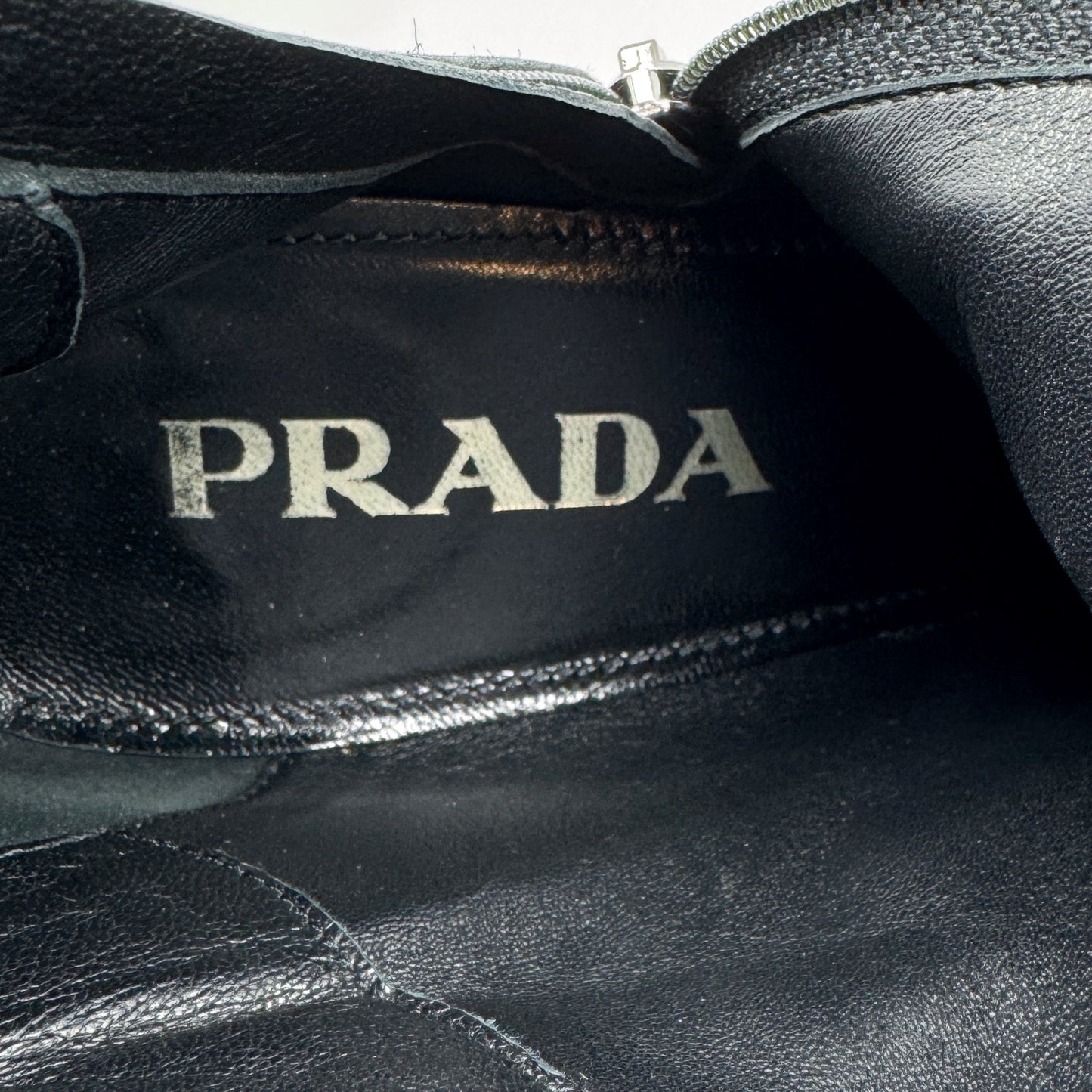 Prada Black Leather Square Toe Tall Heeled Boots EU38.5 ~ AU7.5