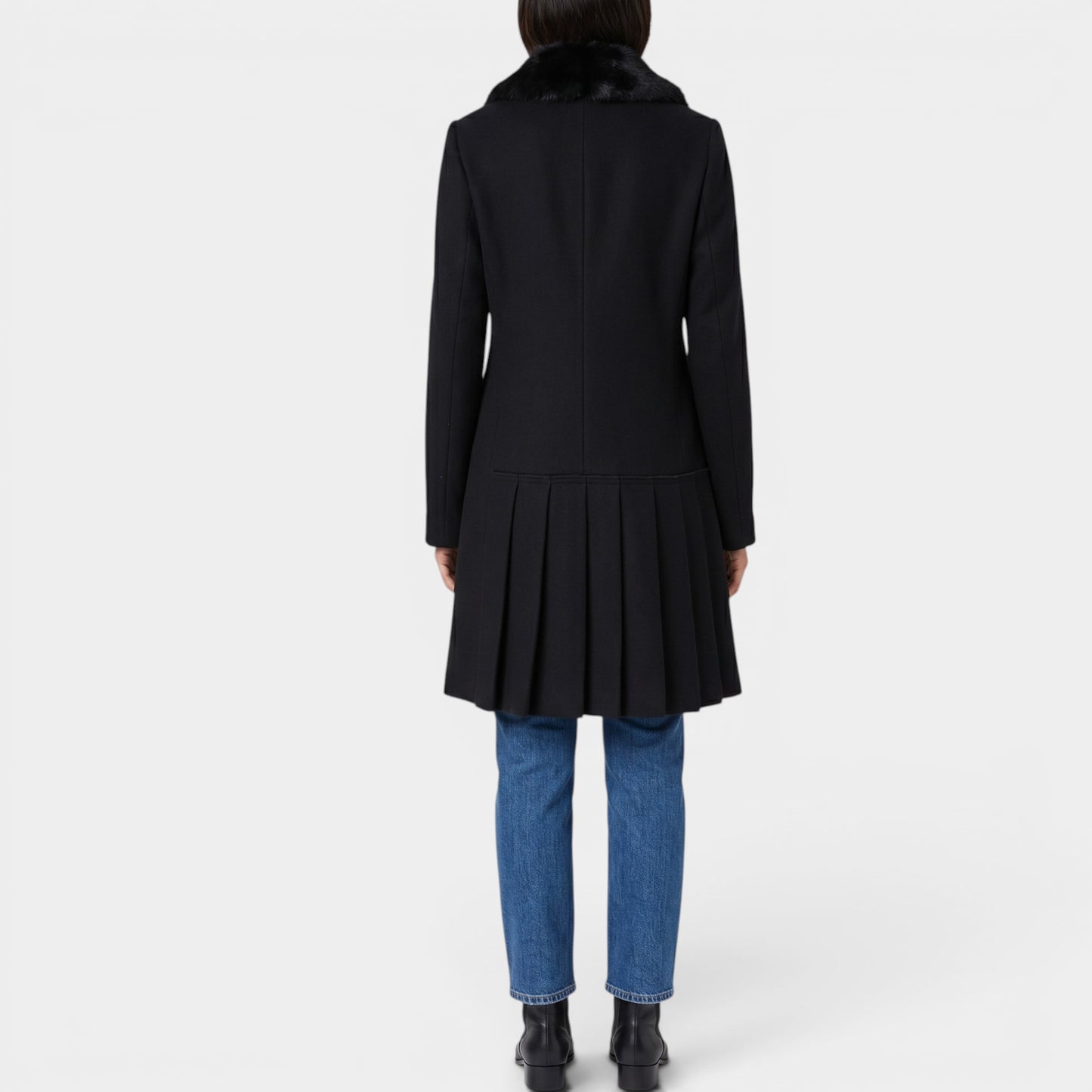 Prada Black Wool & Cashmere Fur Collar Coat IT42 ~ AU8-10