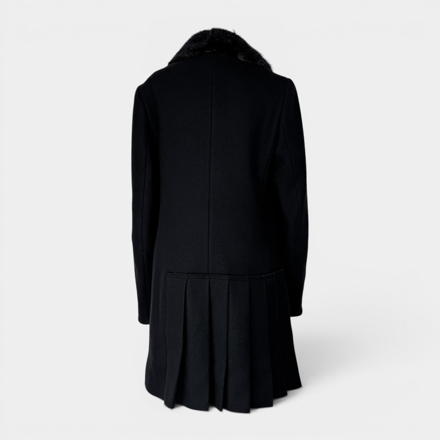 Prada Black Wool & Cashmere Fur Collar Coat IT42 ~ AU8-10