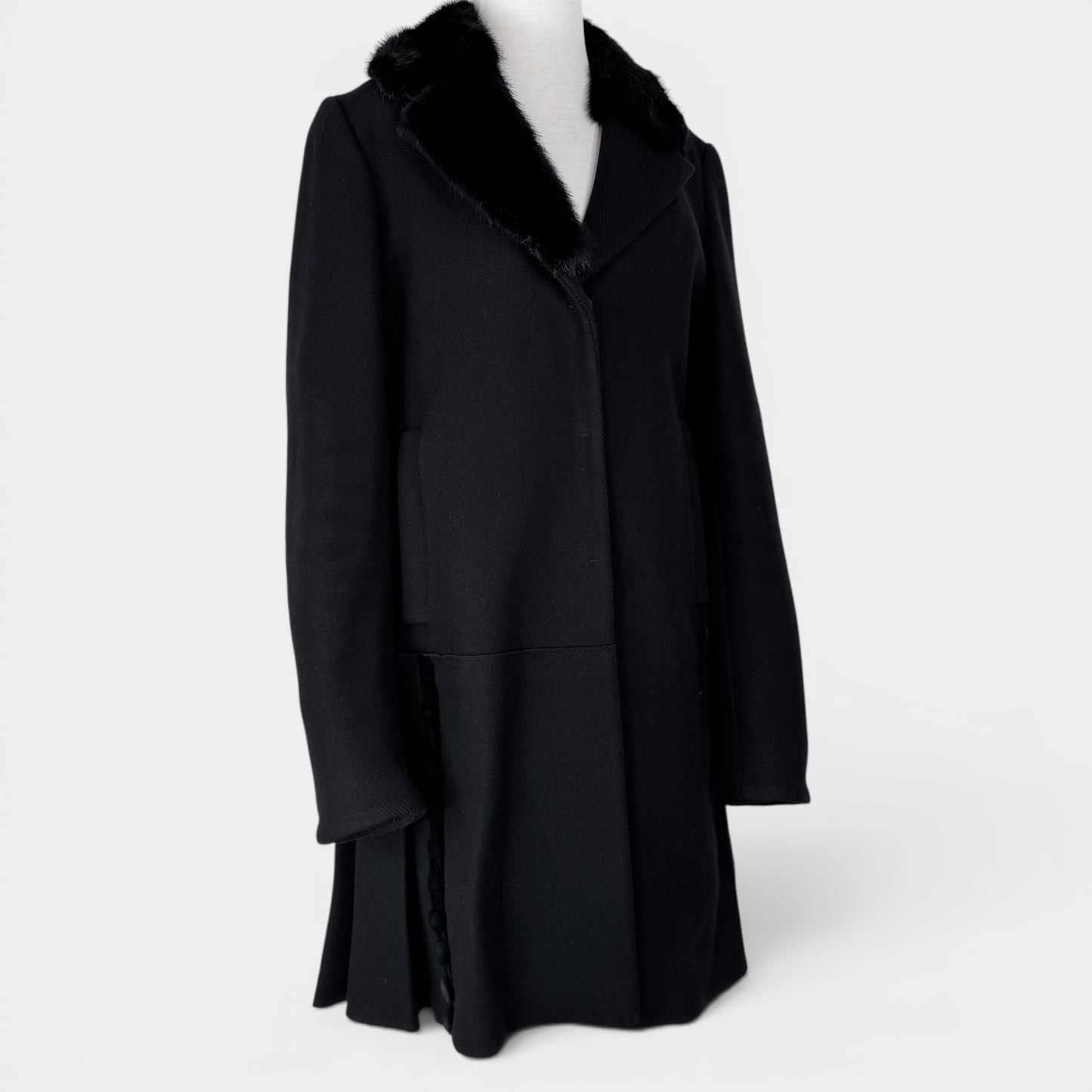 Prada Black Wool & Cashmere Fur Collar Coat IT42 ~ AU8-10
