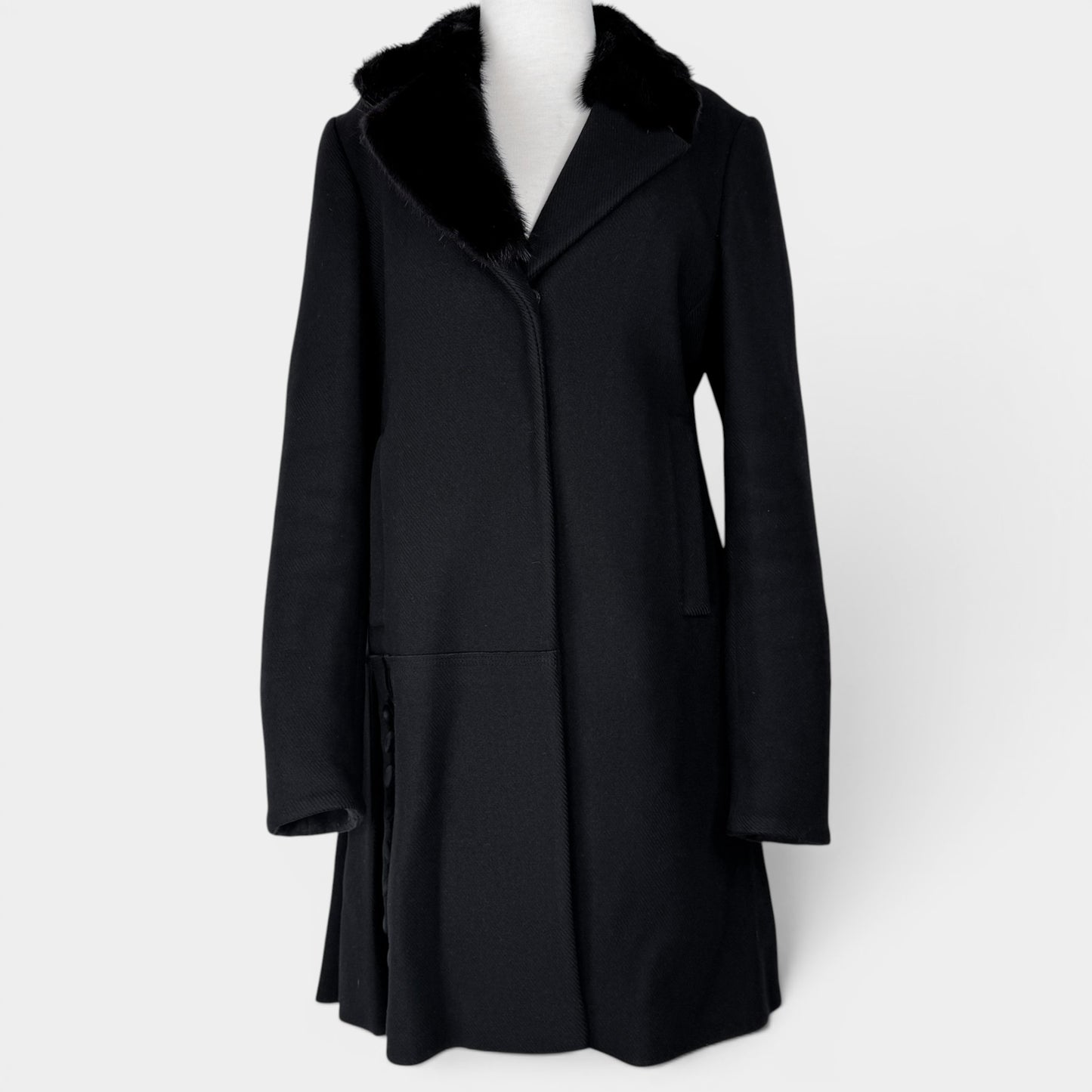Prada Black Wool & Cashmere Fur Collar Coat IT42 ~ AU8-10