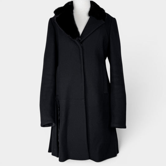 Prada Black Wool & Cashmere Fur Collar Coat IT42 ~ AU8-10