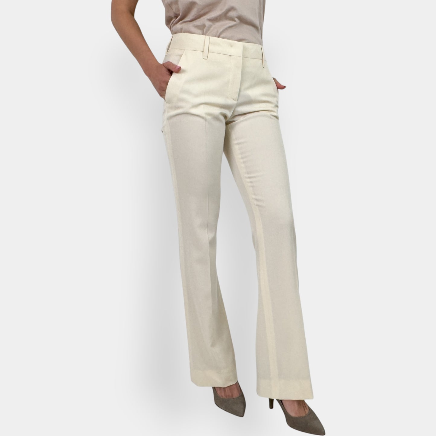 Prada Cream Lightweight Wool Gabardine Pants IT40 ~ AU8