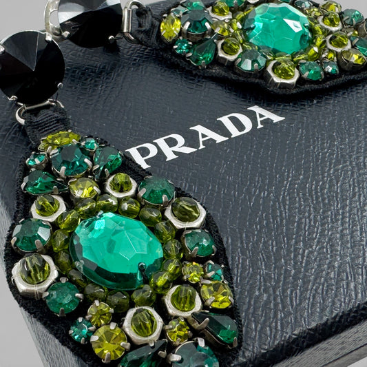 Prada Green Turquoise Black Crystal Statement Clip On Earrings