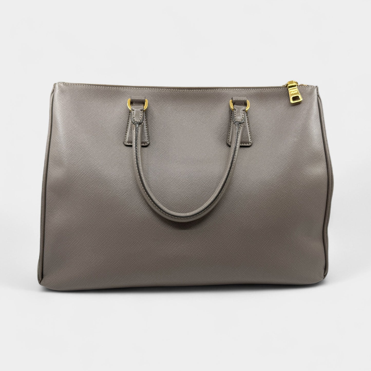 Prada Beige Grey Saffiano Leather Double Zip Galleria Tote Bag