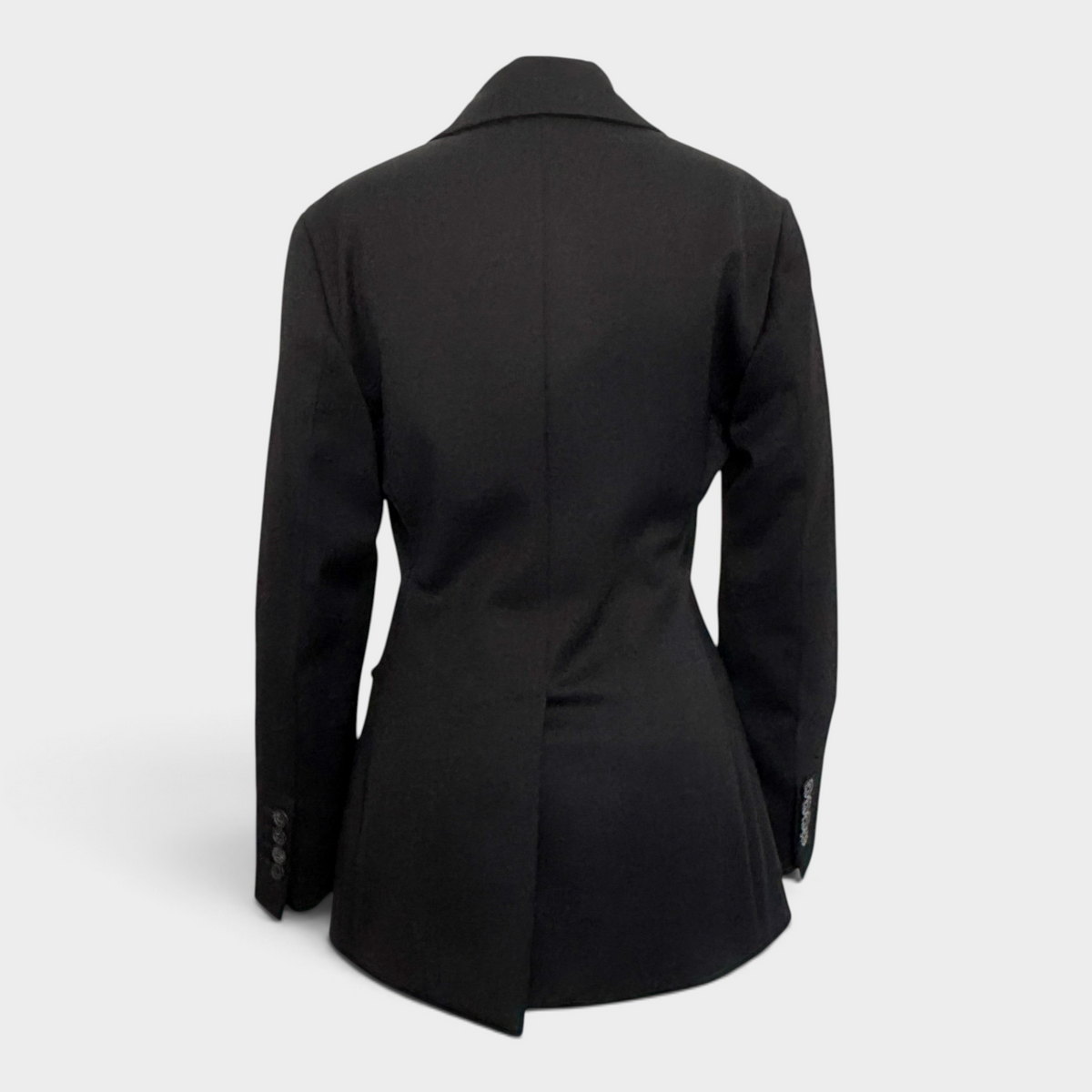 Studio61 Preloved Boutique Sydney Prada black wool single breasted jacket, back view showing tailored fit.