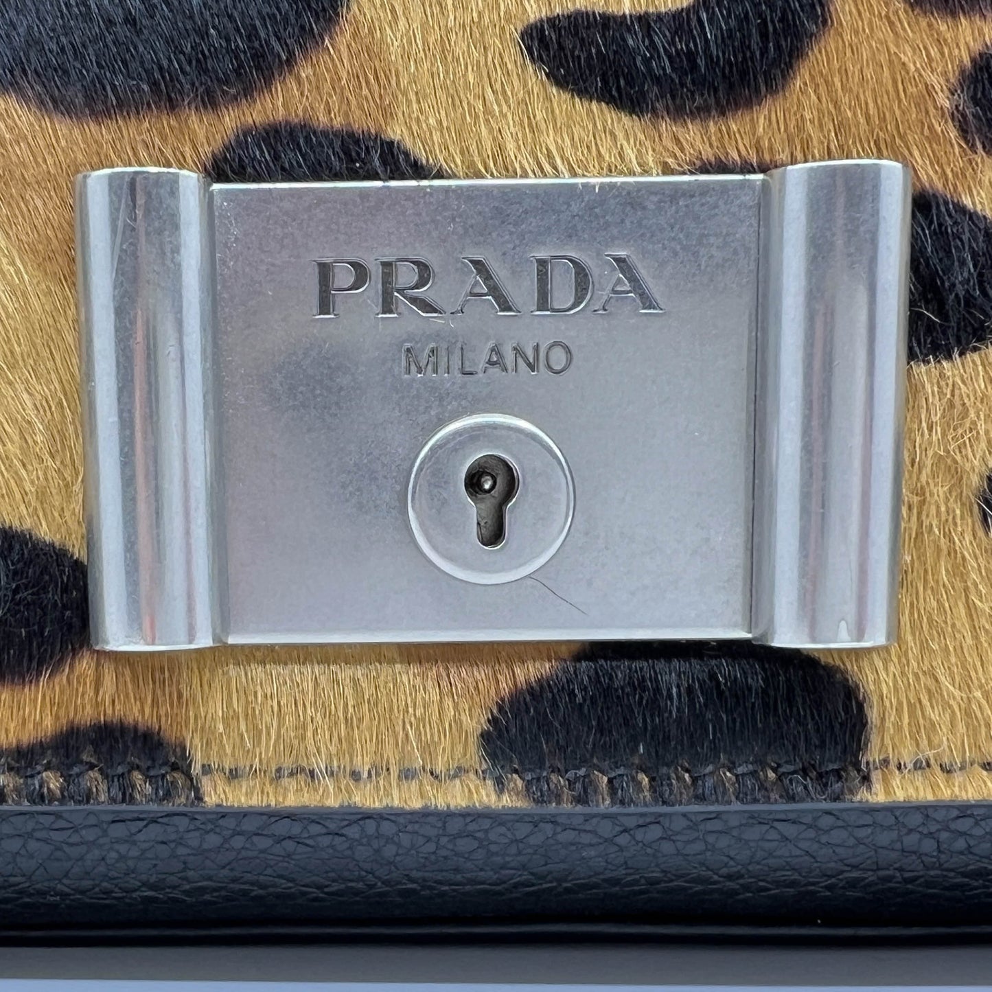 Prada Black Leather & Calf Hair Cavallino Glace Chain Handle Flap Bag