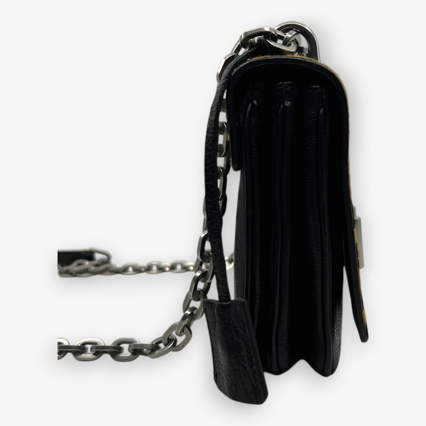 Prada Black Leather & Calf Hair Cavallino Glace Chain Handle Flap Bag