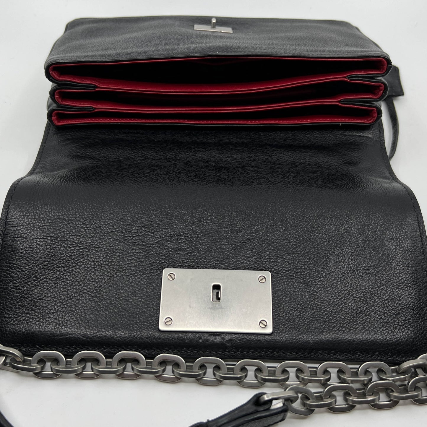 Prada Black Leather & Calf Hair Cavallino Glace Chain Handle Flap Bag