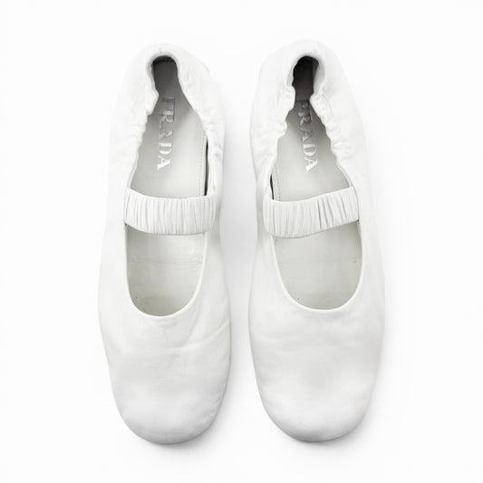 Prada White Bianco Nappa Leather Mary Jane Shoes EU38 ~ AU7