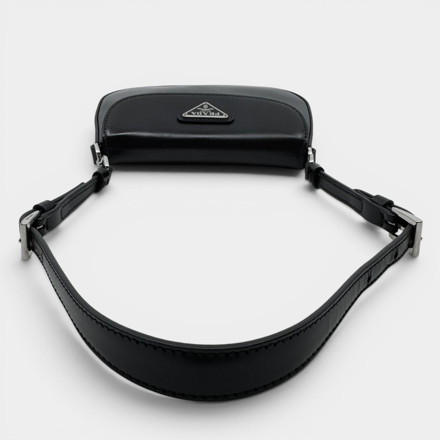 Prada Mini Cleo Black Brushed Leather Shoulder Bag [2021]