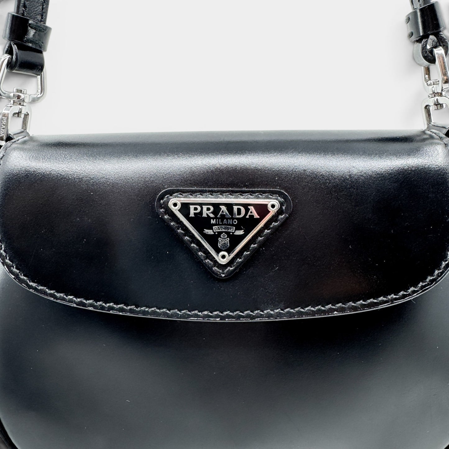 Prada Mini Cleo Black Brushed Leather Shoulder Bag [2021]