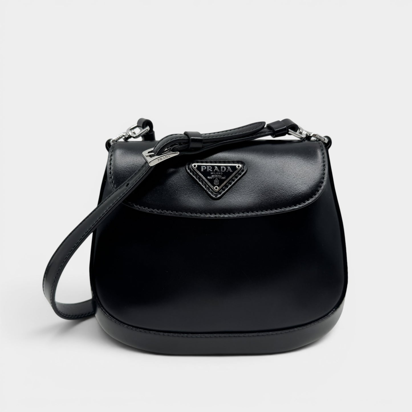 Prada Mini Cleo Black Brushed Leather Shoulder Bag [2021]