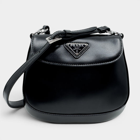 Prada Mini Cleo Black Brushed Leather Shoulder Bag [2021]