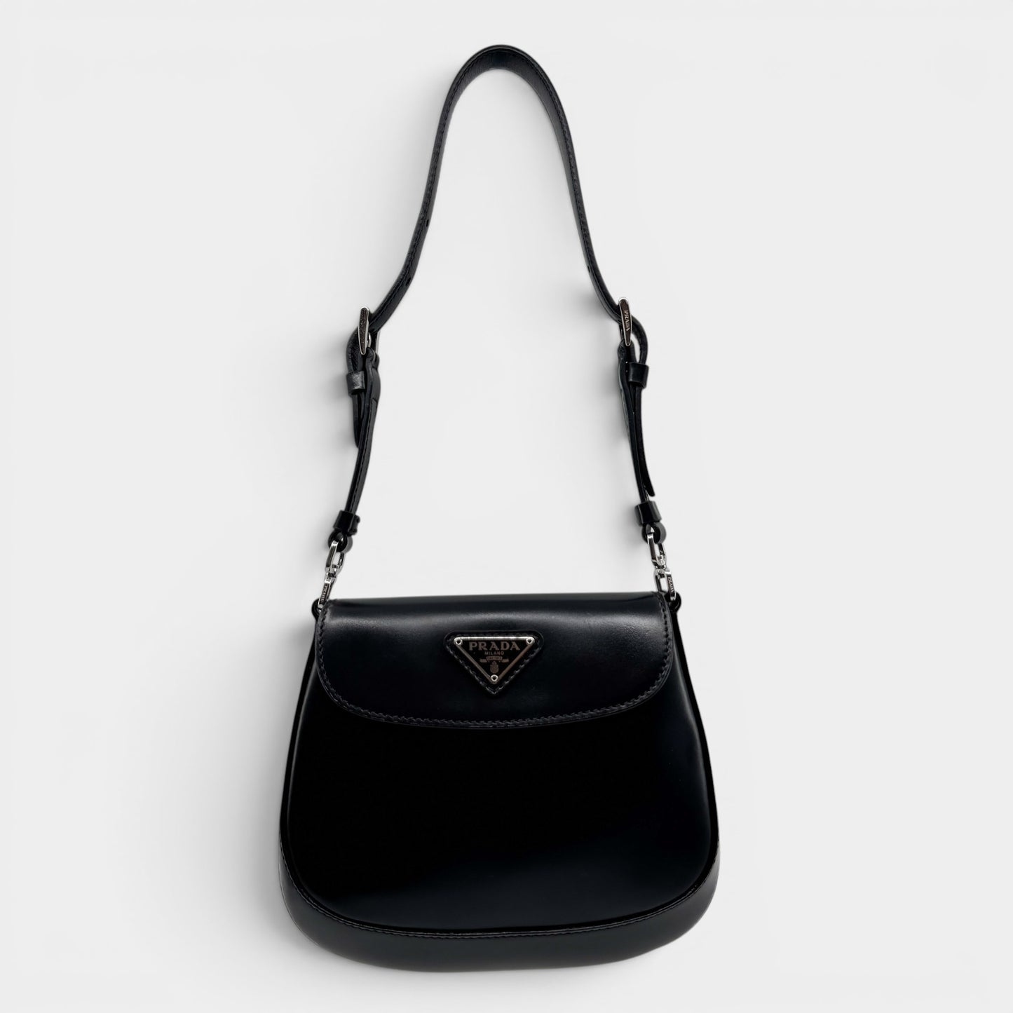 Prada Mini Cleo Black Brushed Leather Shoulder Bag [2021]