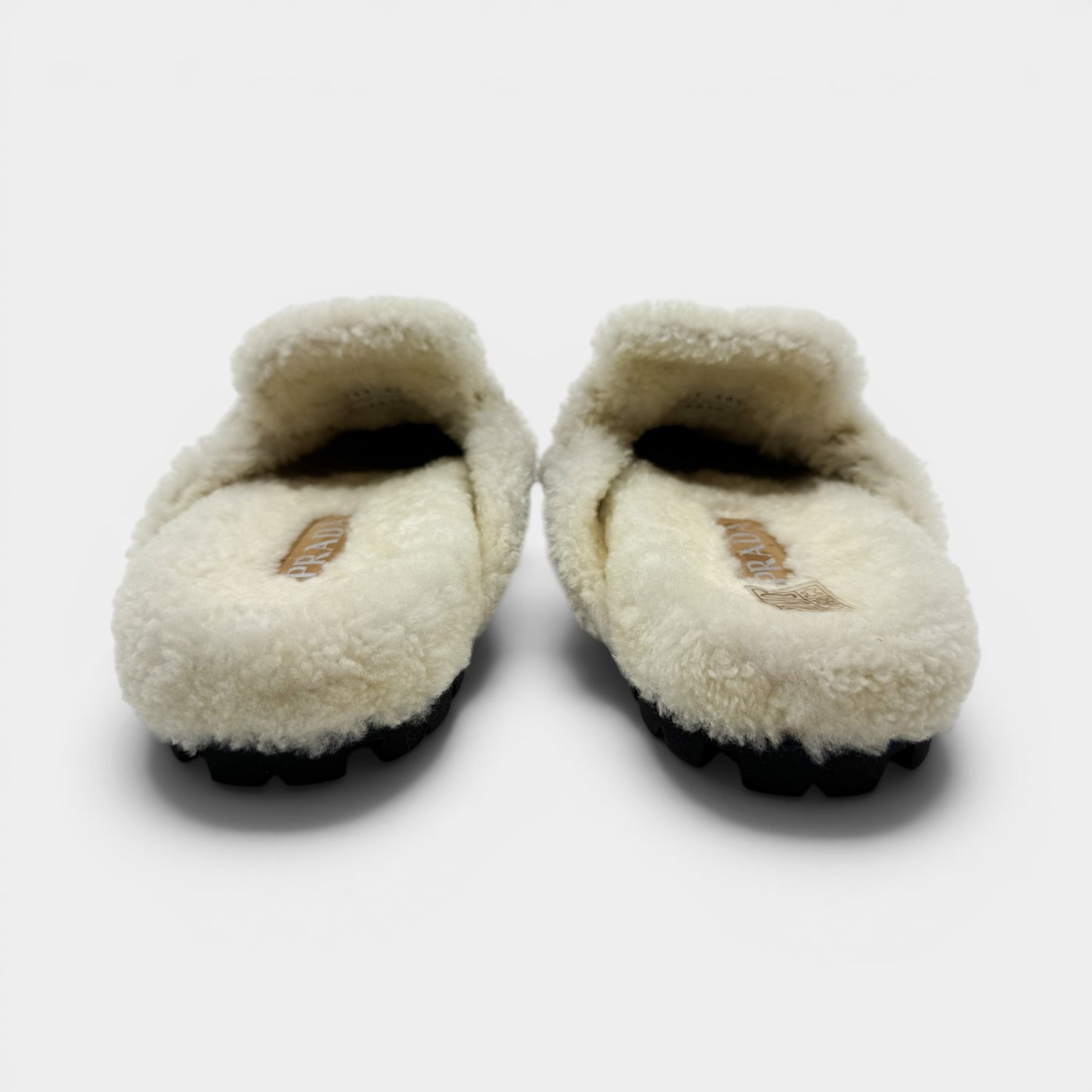 Prada Tan Brown Shearling Trim Suede Mules Shoes EU40.5 ~ AU9.5