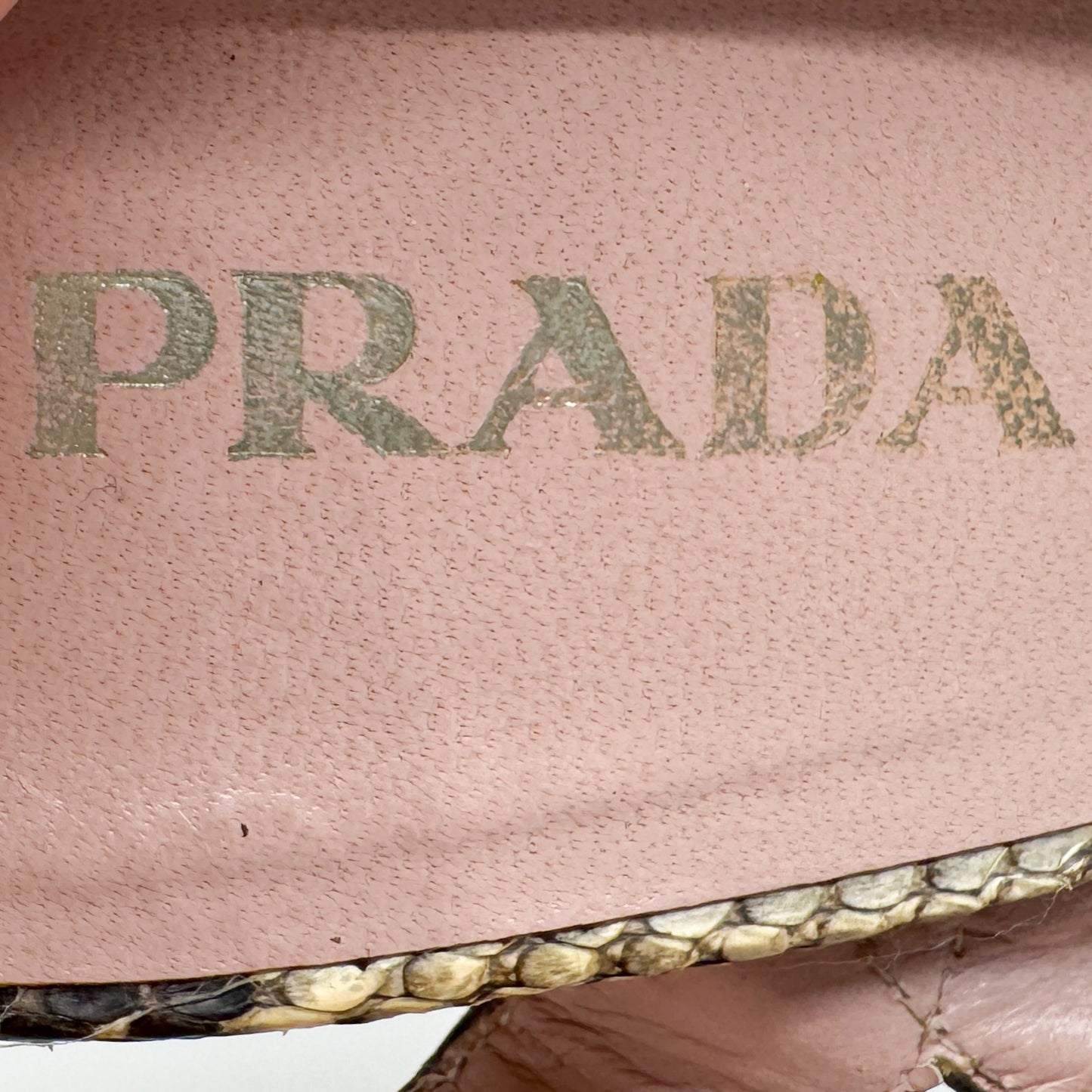 Prada Beige & Cream Snake Leather Heeled Sandal Shoes EU38.5 ~ AU7