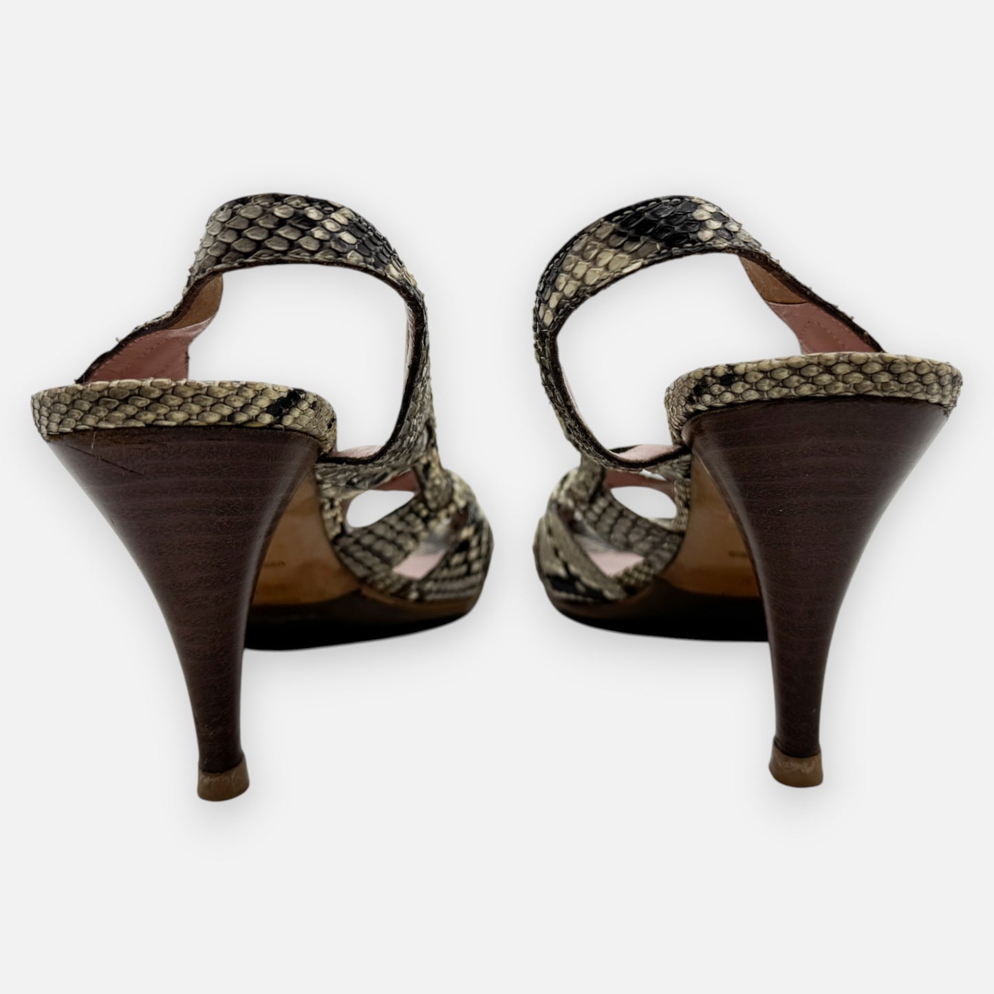 Prada Beige & Cream Snake Leather Heeled Sandal Shoes EU38.5 ~ AU7