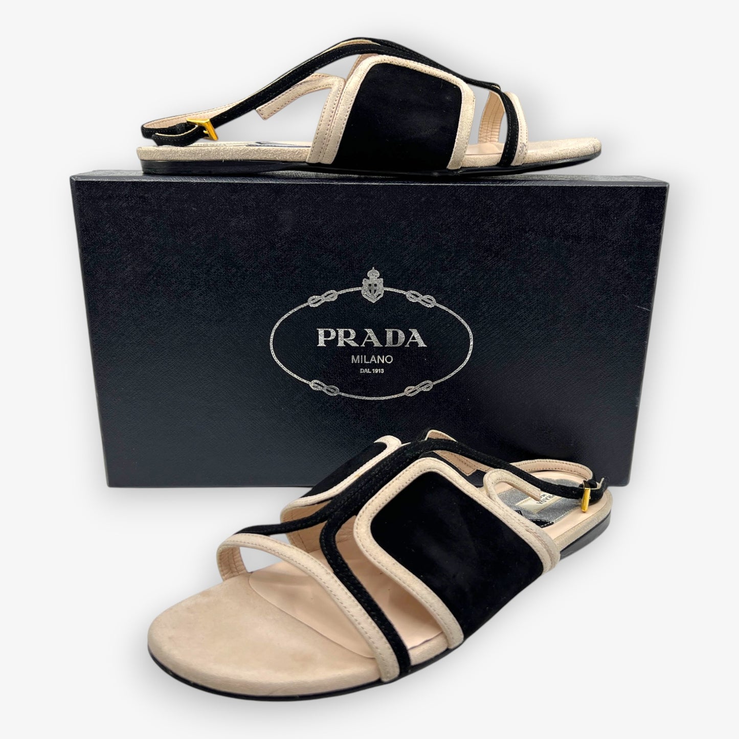 Prada Black & Blush Suede Open Toe Sandal Shoes EU38 ~ AU7