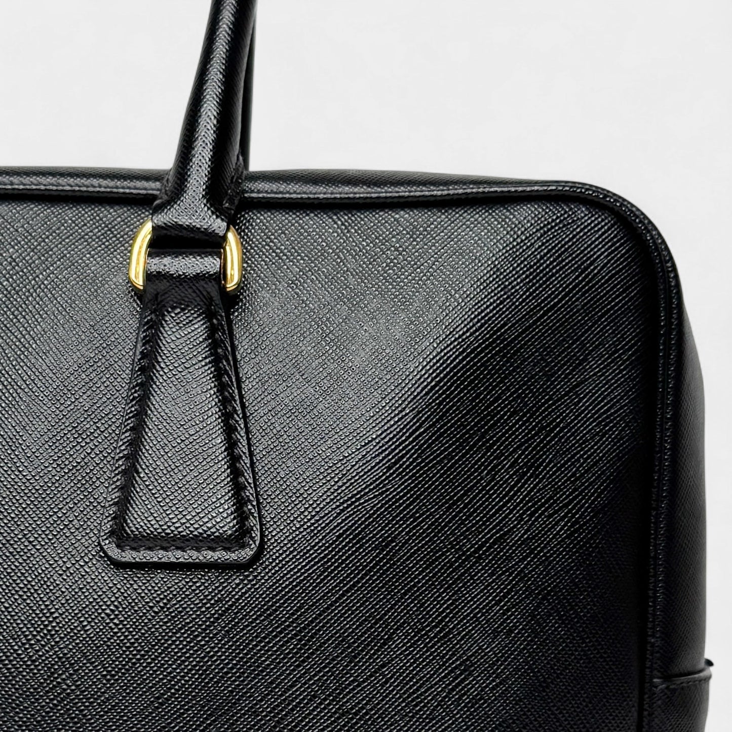 Prada Black Saffiano Leather Bauletto Zip Work Tote Bag