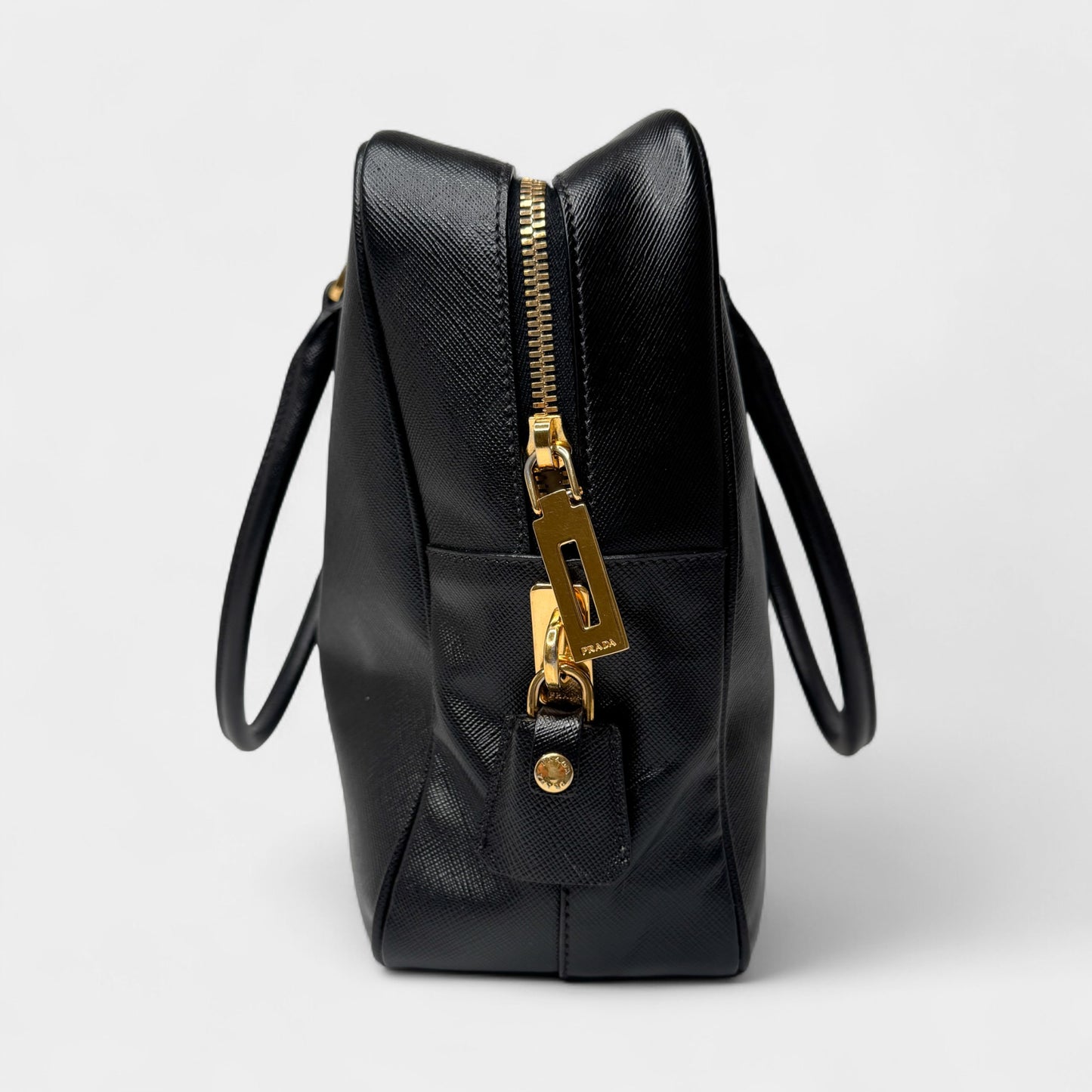 Prada Black Saffiano Leather Bauletto Zip Work Tote Bag