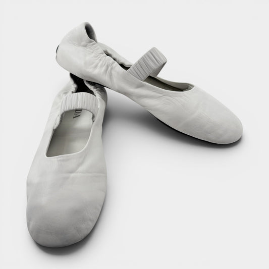 Prada White Bianco Nappa Leather Mary Jane Shoes EU38 ~ AU7