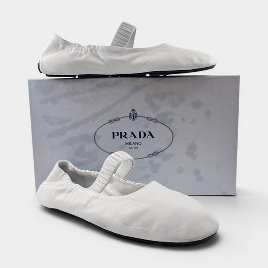 Prada White Bianco Nappa Leather Mary Jane Shoes EU38 ~ AU7