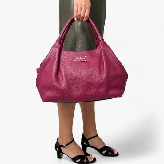 Kate Spade NY Raspberry Pink Burgundy Leather Shoulder Tote Bag