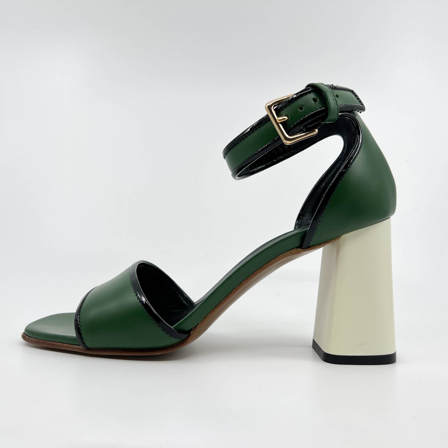 Marni Garden Green Leather Sandal Shoes EU39 ~ AU8