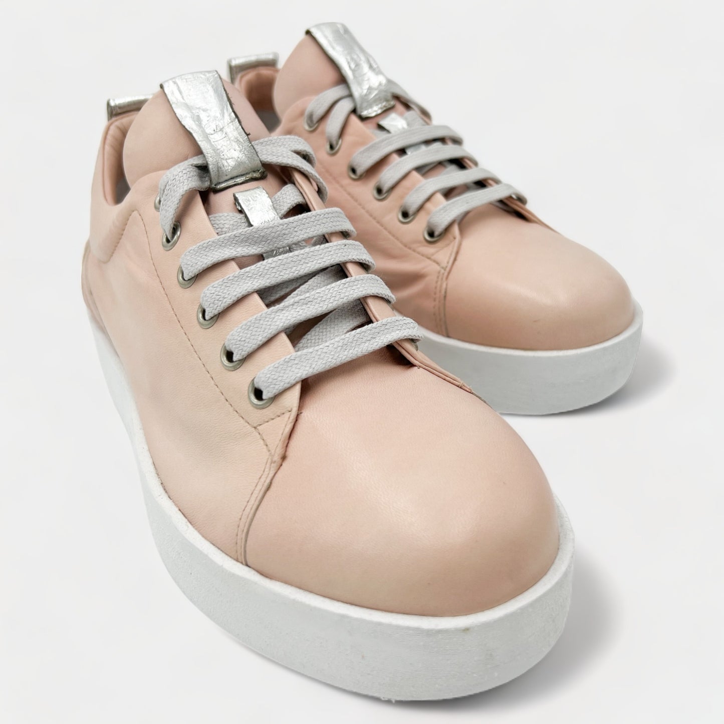 Andia Fora Pale Pink & Silver Trim Leather Platform Sneakers Size 40 ~ AU9 [NEW]