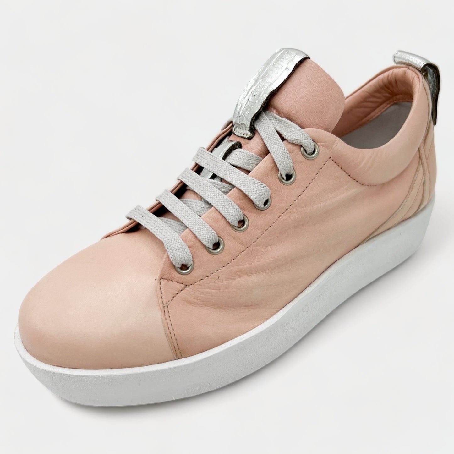 Andia Fora Pale Pink & Silver Trim Leather Platform Sneakers Size 40 ~ AU9 [NEW]