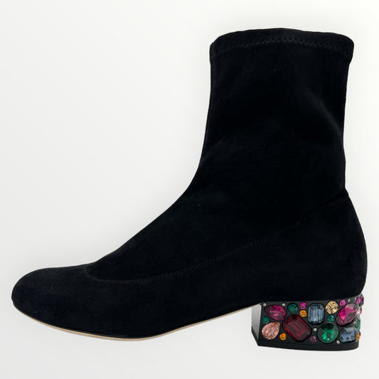 Jimmy Choo Black Suede Jewel Embellished Heel Boots EU37 ~ AU6 ~ US6