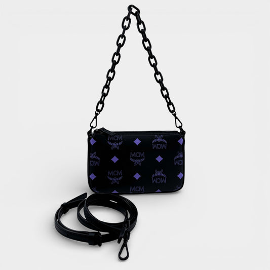 MCM Mini Black Purple Colour Splash Logo Shoulder Crossbody Bag