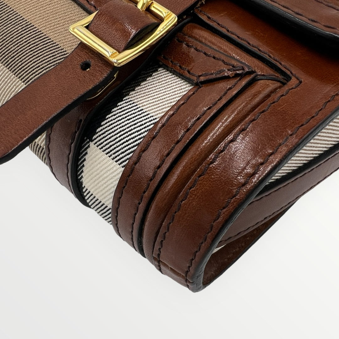 Burberry Nova Check Canvas & Leather Crossbody Satchel Bag