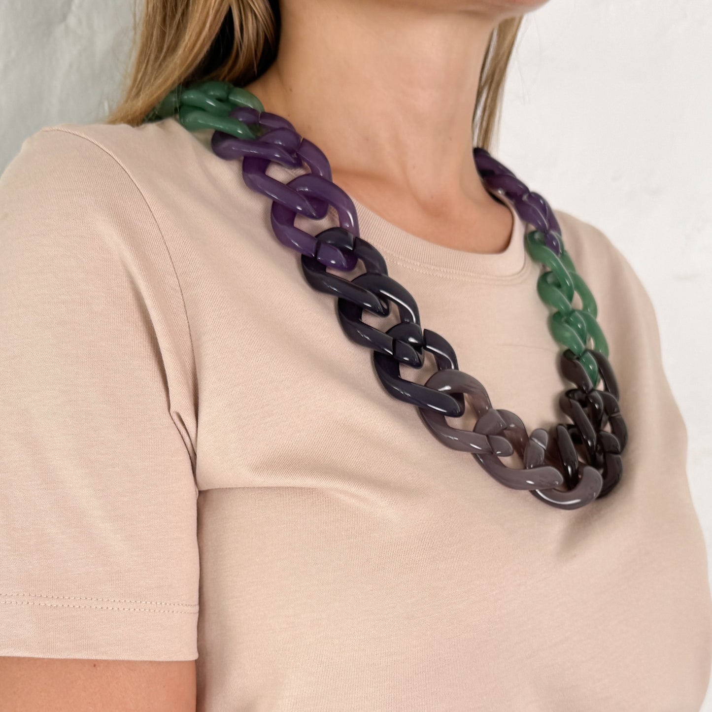 Pono Green PONO Italy Green Purple Resin Chain Necklace