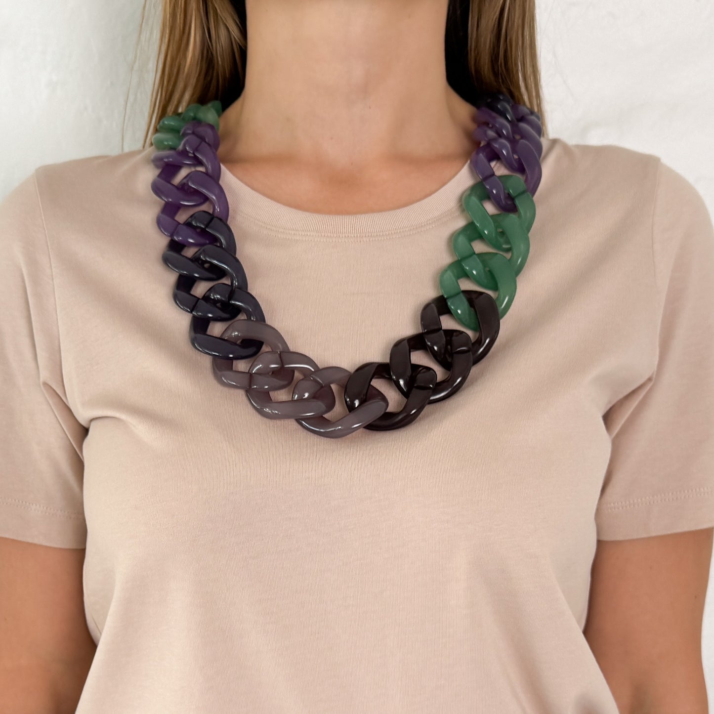 Pono Green PONO Italy Green Purple Resin Chain Necklace