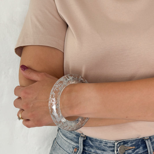 Angela Caputi Italy Clear Silver Flecked Bangle Bracelet