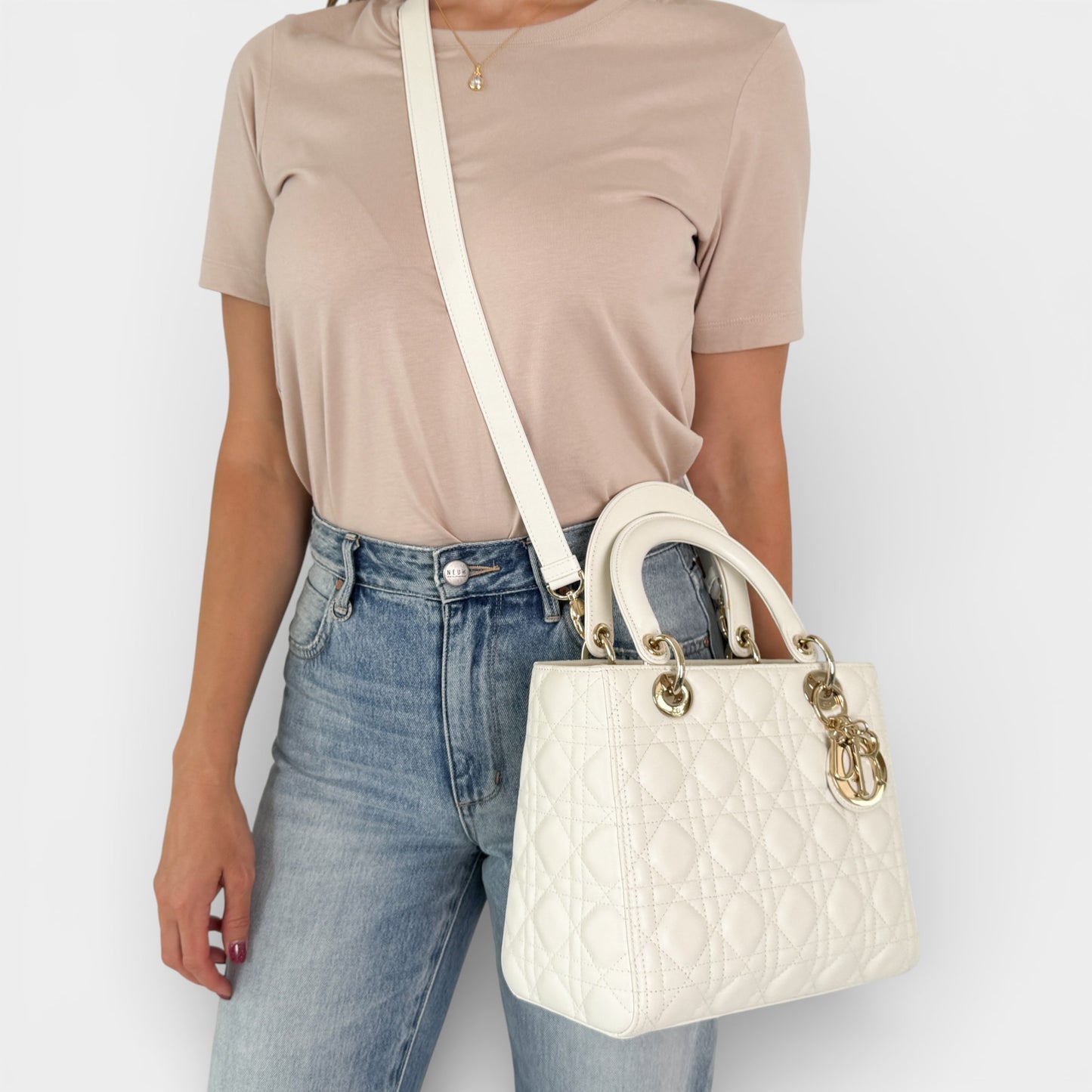 Christian Dior Creamy White Quilted Leather Medium Lady Dior Bag