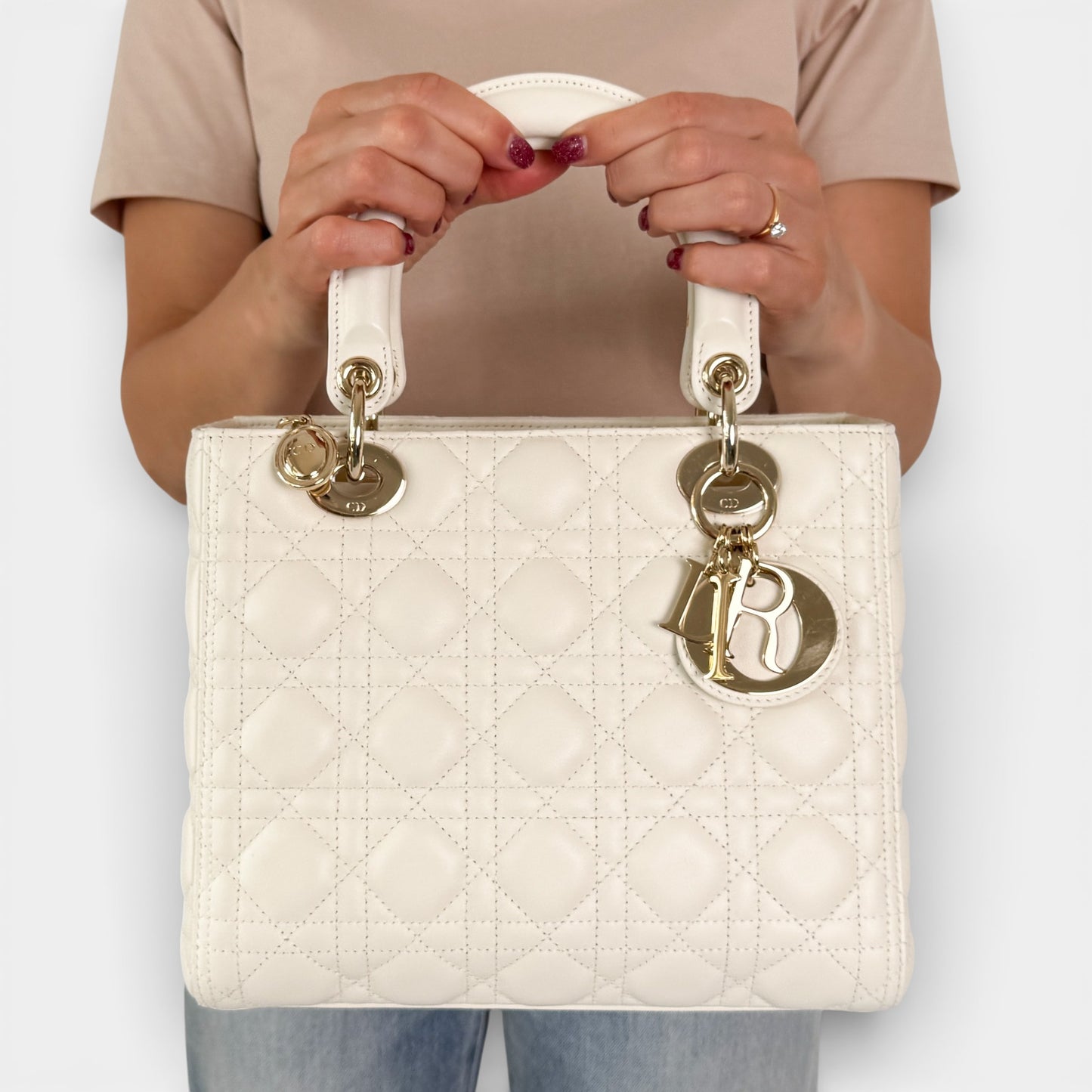 Christian Dior Creamy White Quilted Leather Medium Lady Dior Bag
