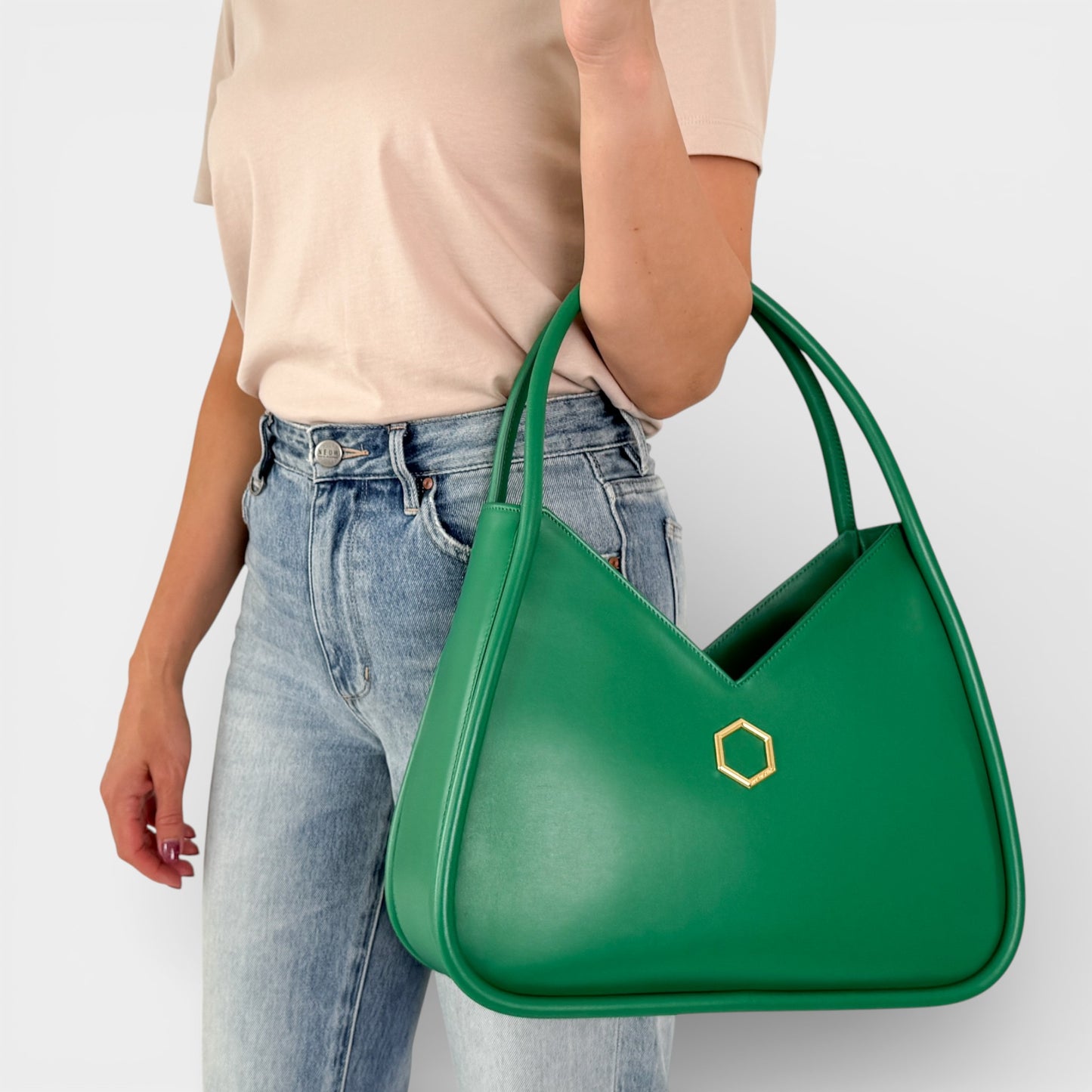 Hibourama Roma Green Leather 'Anita' Medium Handbag