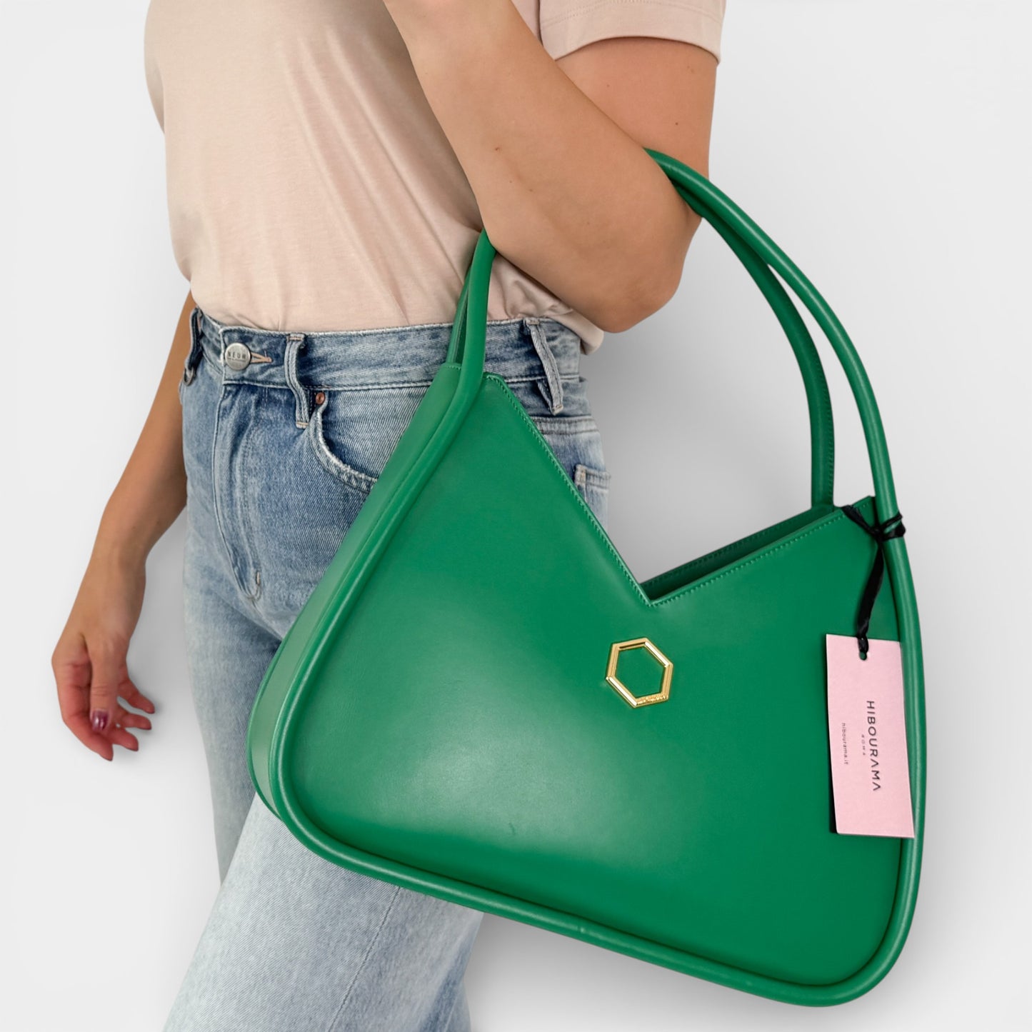 Hibourama Roma Green Leather 'Anita' Medium Handbag