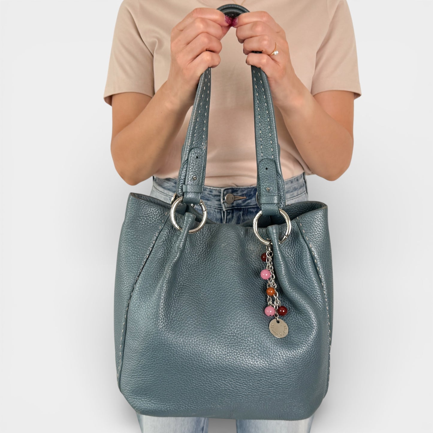 Braun Buffel Metallic Teal Blue Leather Shoulder Bag