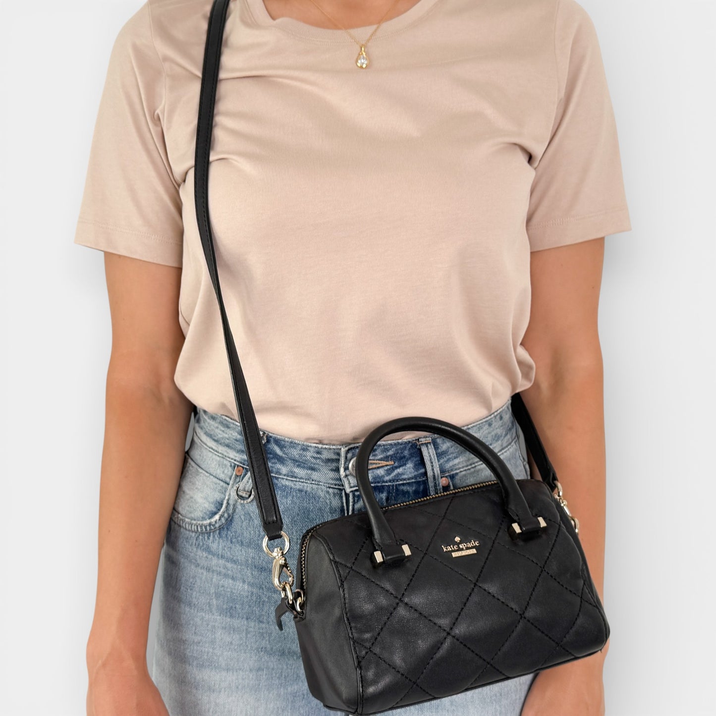 Kate Spade NY Black Quilted Leather Crossbody Top Handle Bag