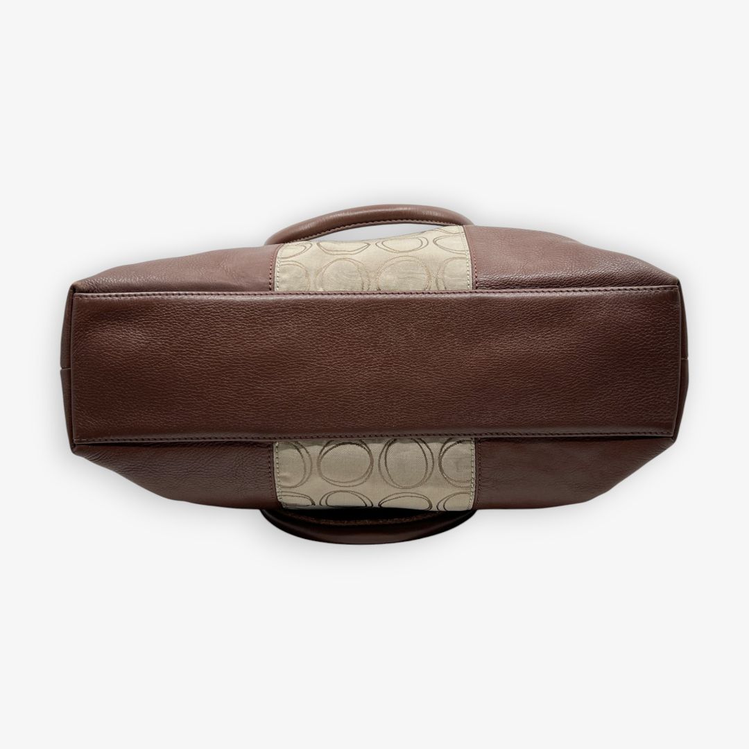 Oroton Brown Leather Monogram Canvas Large Tote Bag [Vintage]