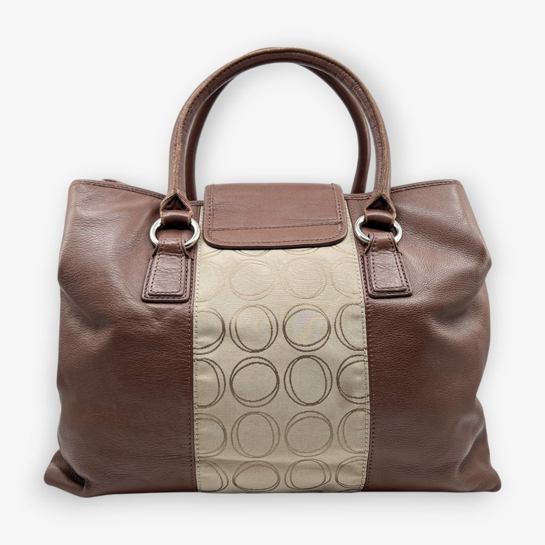 Oroton Brown Leather Monogram Canvas Large Tote Bag [Vintage]