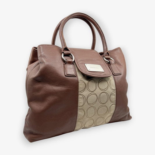 Oroton Brown Leather Monogram Canvas Large Tote Bag [Vintage]